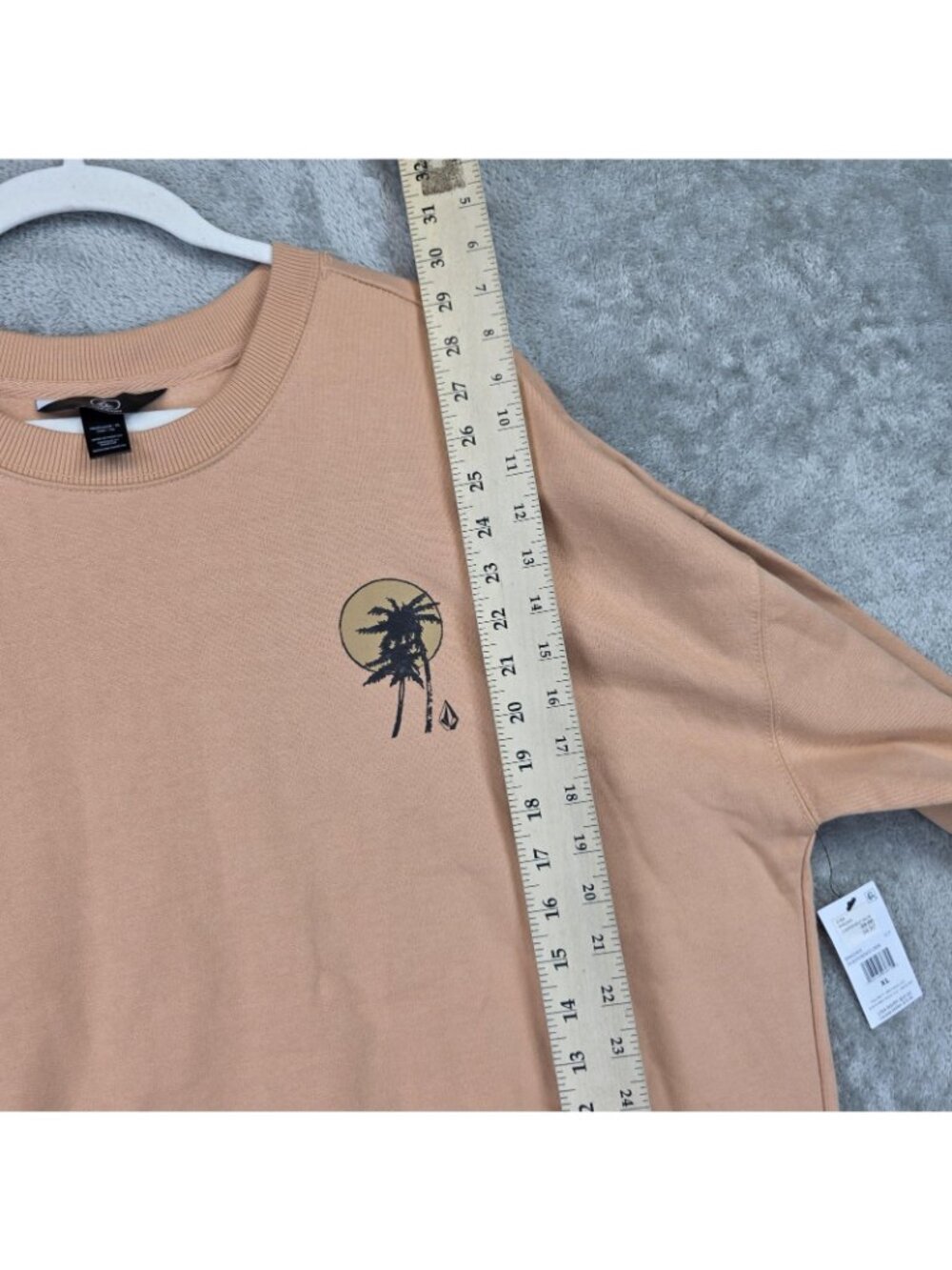 Volcom Ex Boyfriends Sweatshirt Womens XL Peach Palm Graphic Fleece Pullover - Picture 14 of 15